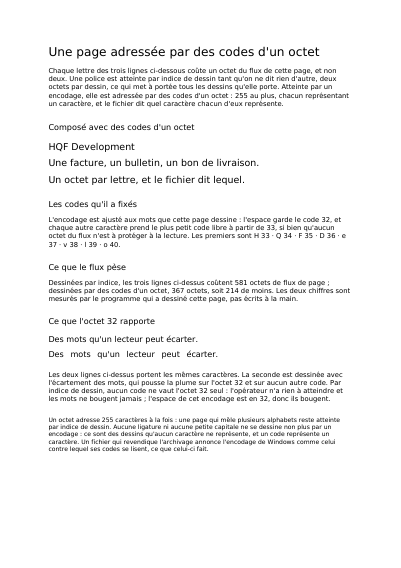 Première page de Une page dont les lettres coûtent un octet chacune