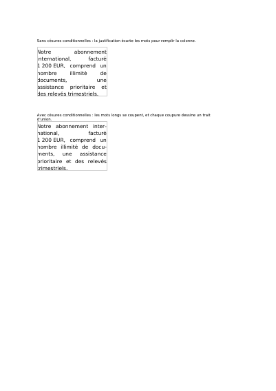 Traits d'union conditionnels et insécables, première page