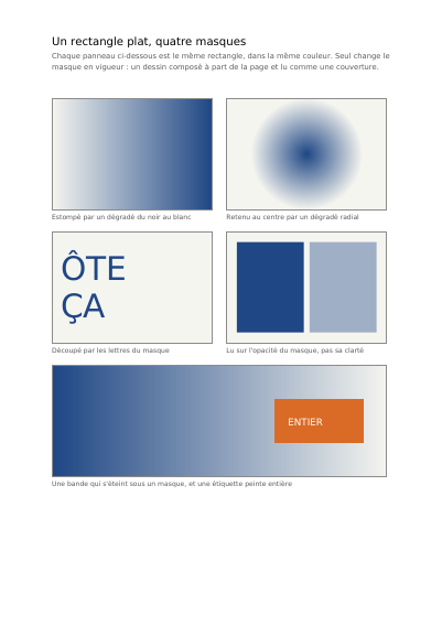 Une couleur, vue à travers quatre pochoirs, première page