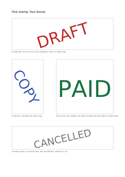 Stamps fitted to a rectangle, first page