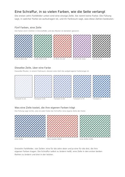 Eine Schraffur, in jeder gewünschten Farbe aufgetragen, erste Seite