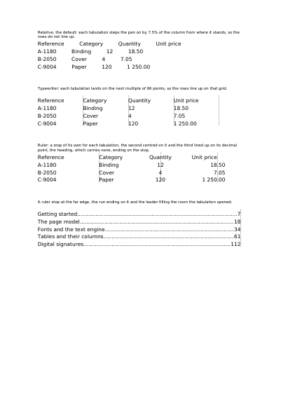Tabs and tab stops, first page