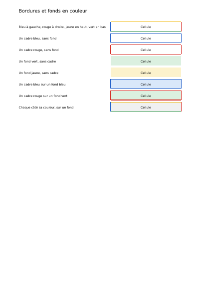 Bordures et fonds de cellule en couleur, première page