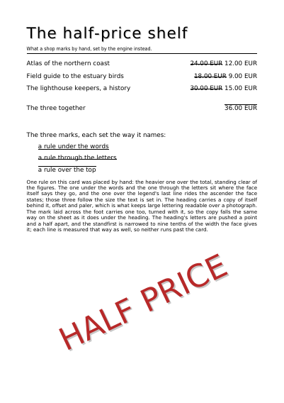 Prices Crossed out, a Shadow behind the Title, first page