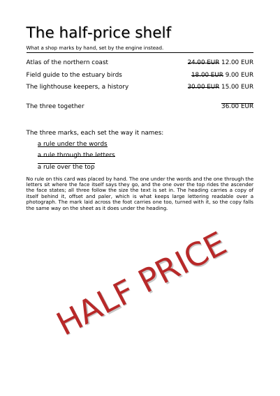 First page of Prices crossed out, a shadow behind the title