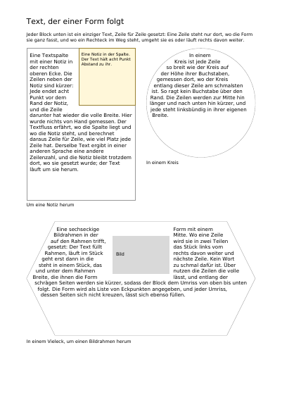 Text, der sich an eine Form hält, erste Seite