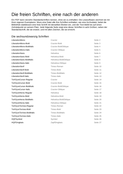 Jede freie Schrift, je eine Seite, erste Seite