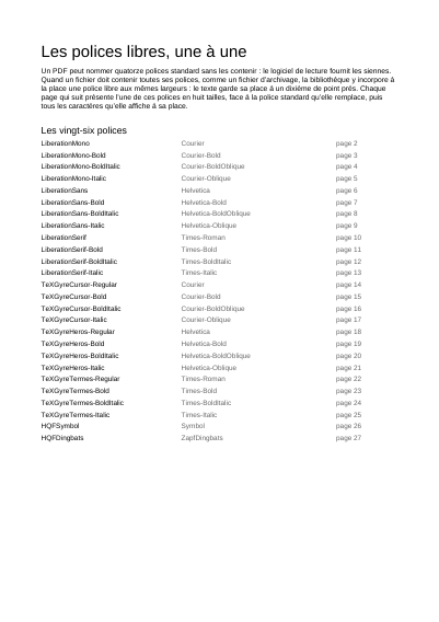 Toutes les polices libres, une page chacune, première page