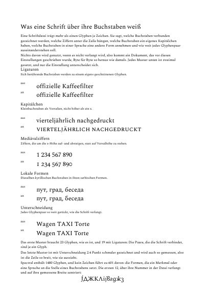 Was eine Schrift über ihre eigenen Buchstaben weiß, erste Seite