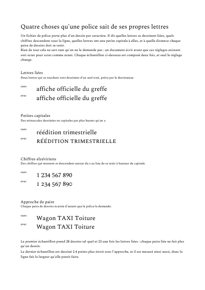 Ce qu'une police sait de ses propres lettres, première page